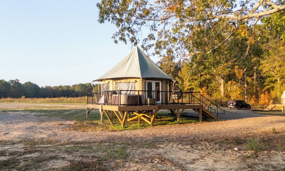 Coosa Resort | Lake Front Exclusive Glamping Tent: Hot Tub, TV, & Soaking Tub