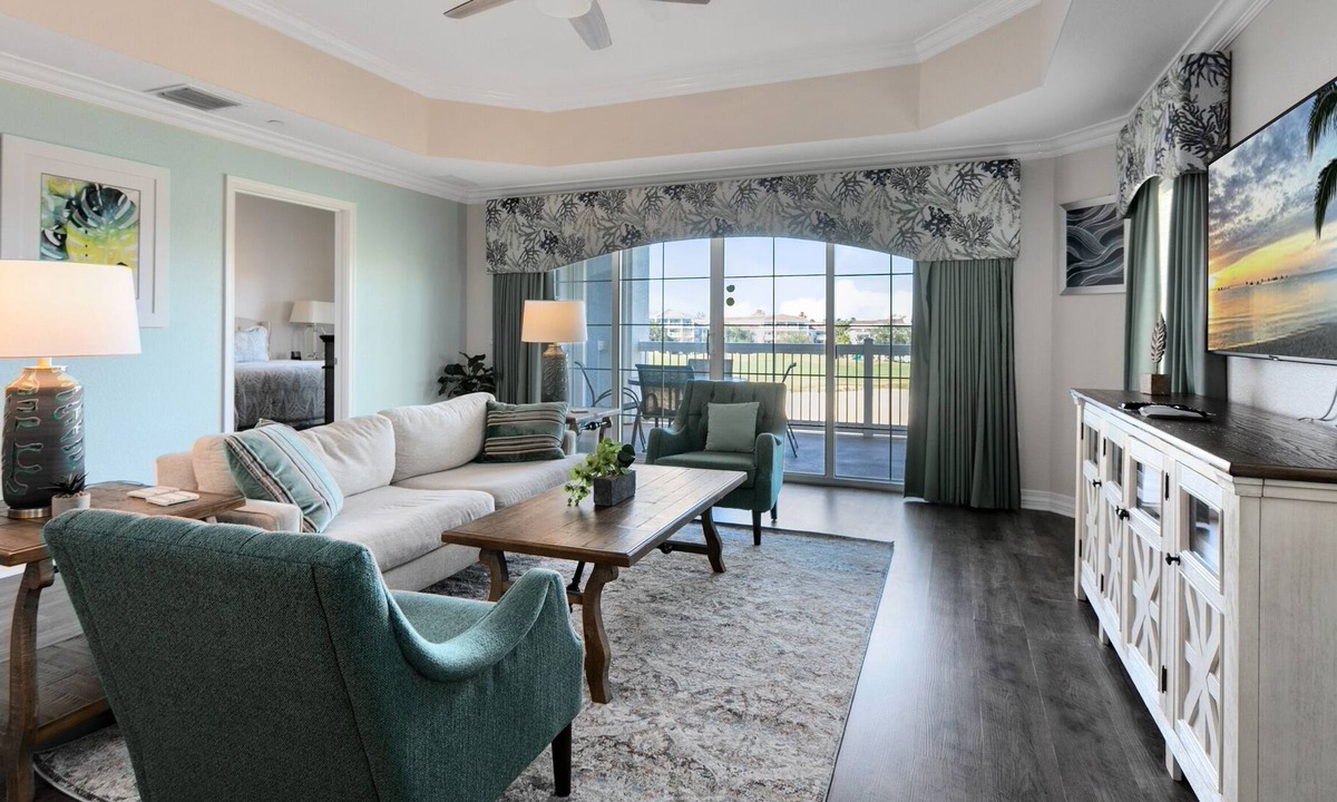 Reunion Condo | Luxury Reunion Resort golf course view 3-bedroom vacation condo with private patio balcony
