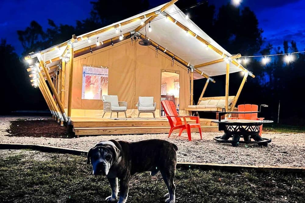 Punta Gorda RV Rental | Outstanding Safari Tent with Jacuzzi and and Beautiful Outdoor and Indoor Living in Florida