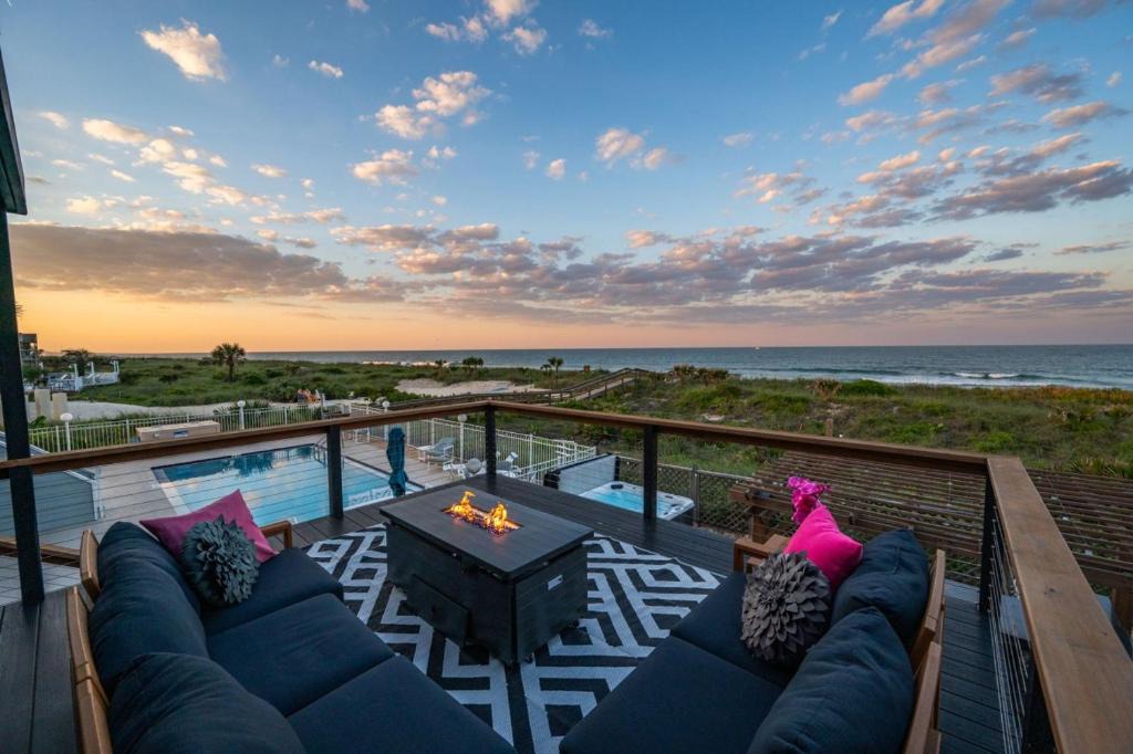 Vilano Beach House | Seaside Rose Luxury Direct Ocean Front, Heated Pool, Hot Tub, Downtown, Game Room, Sleeps 28, Pets