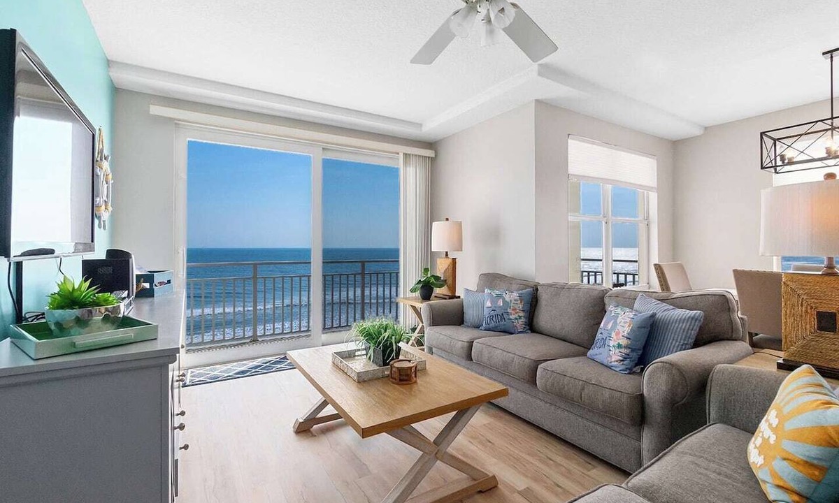 Daytona Beach Condo | This 8th-floor 3BR/3BA beachfront condo in Daytona Beach Shores offers stunning ocean views. Steps from the Atlantic Ocean, enjoy the beach, pool, or jacuzzi, then watch sunsets over the Intracoastal and downtown from your private balcony.