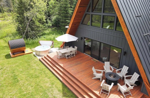 Indian River House | TreeTops Ayframe, Supersized AFrame on the River with Hot Tub
