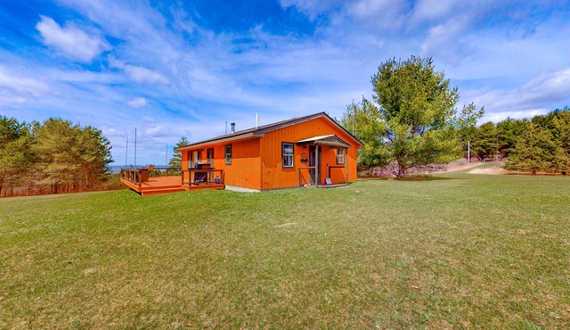 Charming wilderness cabin with a scenic deck, grill, & arcade game