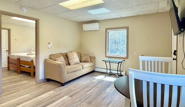 Cozy, single-level apartment just outside Oneonta, perfect for couples or solo travelers. Features a king bed, full kitchen, open living space, and easy parking. Quietly set back from the road with smart lock entry.