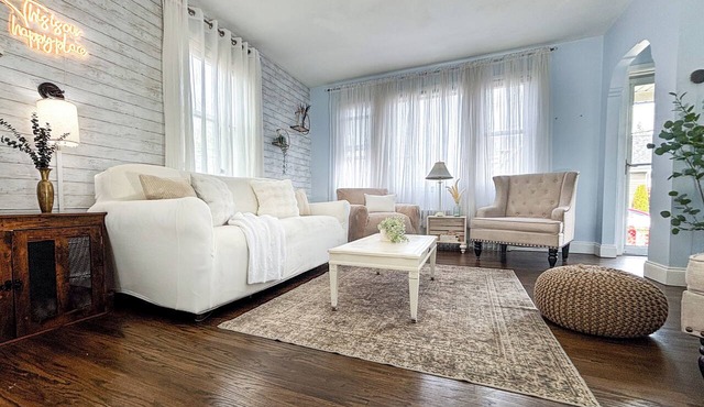 Relax in Style~Spacious 2BR w/Porch + Firepit~ Sleeps 7 ~ Free Wifi and Parking